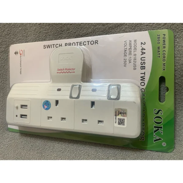 2.4A USB TWO GANG ADAPTOR WITH SWITCH PROTECTOR