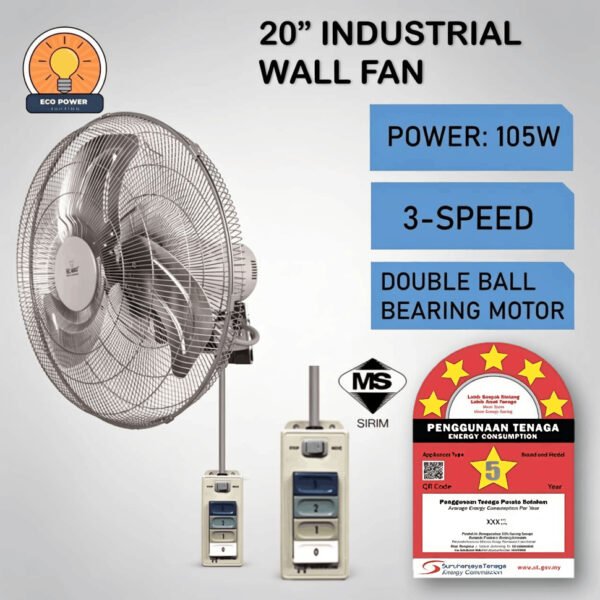 Selamat MQ 220W 20  Industrial Wall Fan with SIRIM Kipas Dinding 20  Heavy duty