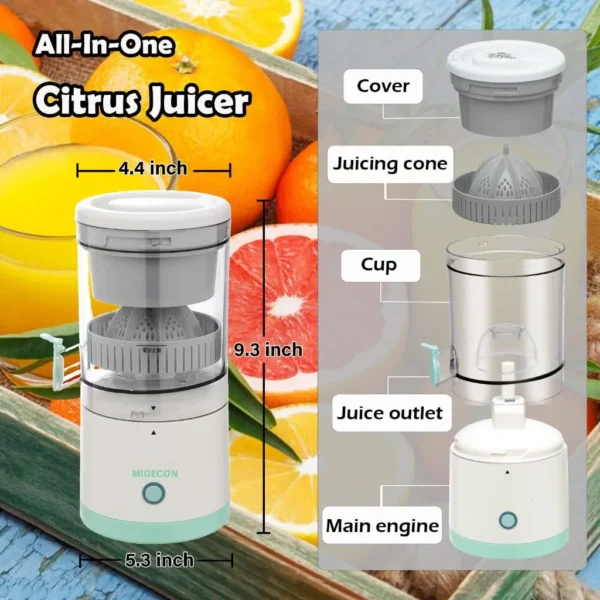 Electric Citrus Juicer   Orange and Lemon Squeezer With High Juice Yield  USB Charging