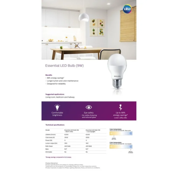 Philips 9W Essential LED bulb E27