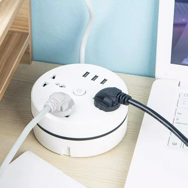 Round Power Strip 3 Socket 3 Usb Power Strip with Retractable Cord for Home Office Travel Uk Plug 2500w 10a Multi